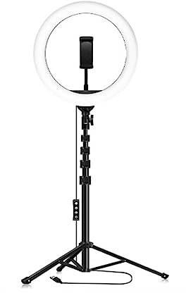 Support d'éclairage annulaire, éclairage annulaire de Maquillage de Bureau, Lampe annulaire LED à 10 Niveaux de luminosité avec Support de trépied, Support de téléphone annulaire pour la Diffusion en