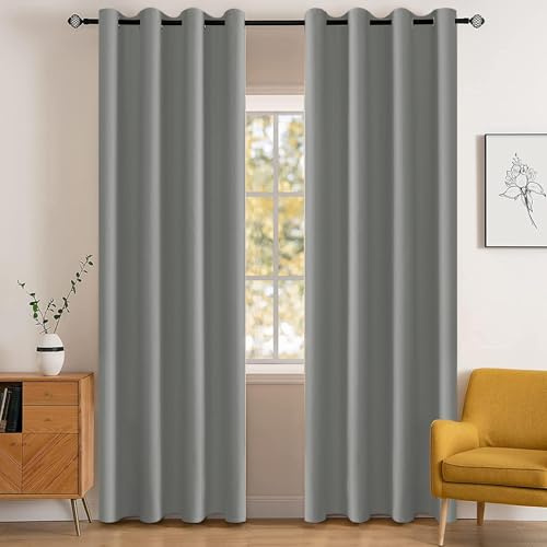 YSTELLAA Gardinen Vorhänge 2er Set, 140×180 cm, Verdunklungsvorhänge Mit Ösen, Thermovorhang Blickdicht Wohnzimmer, Schallschutz Vorhang Schlafzimmer, Outdoor Vorhang Wetterfest, Hellgrau