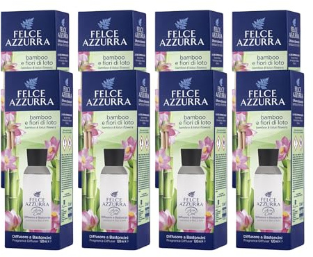 Felce Azzurra Diffusore Ambiente a Bastoncini, Fragranza Bamboo e Fiori di Loto, Formato 120 ml (8 unità)