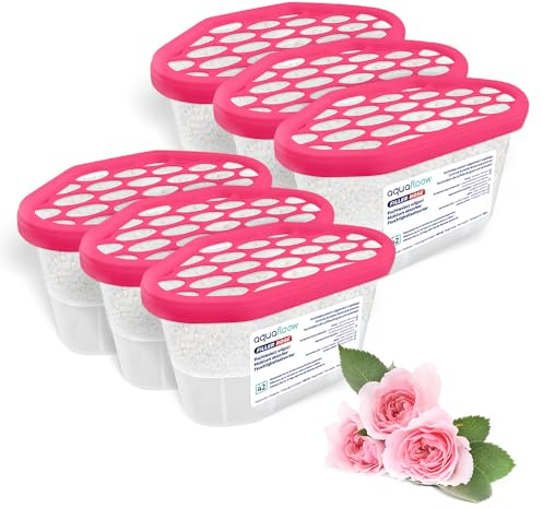 Aquafloow Assorbitore di Umidità per Ambienti 400 ml, Riduce l'umidità, 6 Pezzi ROSE | Neutralizzatore di Odori, Deumidificatore per Cucina, Armadio, Bagno e Studio