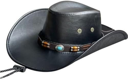 Tsffae Sombreros De Cowboy del Oeste De Cuero Sintético para Mujeres Y Hombres, Sombreros De Vestir De Caballero Vintage, Gorra De Jazz De Vaquera De Panamá, Sombrero De Vaquero De Ancha