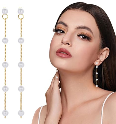 Perle Tropfen Ohrringe 14K Gold Perlenohrringe für Frauen Mädchen, Boho Perle lange Quaste Prom Ohrringe, Hochzeit Braut Ohrringe Graduierung Prom-Schmuck