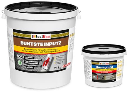 Isolbau - Buntsteinputz für Außen und Innen (Braun, Weiß, Gelb) 25 kg - BP40 Mosaikputz Dekorationsputz Frostsicher, Wasserfest, Stoßfest - mit Quarzgrund 4 kg