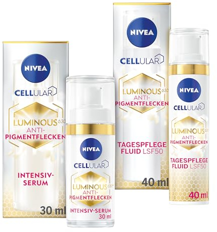NIVEA Cellular Luminous Anti-Pigmentflecken Set mit Gesichtsserum, Anti-Aging Tagescreme mit LSF 50, Hautpflege mit Hyaluronsäure, zur Reduktion aller Arten von Pigmentflecken