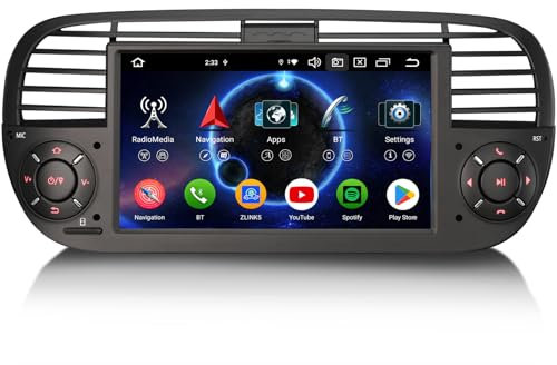 erisin 8-Core 4GB+64GB Autoradio Android 14 per Fiat 500 500C 500S 500E Wireless Carplay Android Auto Bluetooth 5.0 DSP WiFi 4G LTE SWC FM Radio GPS Navigatore IPS Schermo Tattile (Nero)