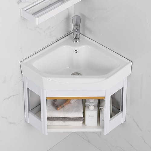 lavandino, mobiletto angolare per Il Bagno con lavandino, lavabo da Parete, Design con Rubinetto Caldo e Freddo, Ampio Spazio di archiviazione per Piccoli spazi, per la Cucina di casa