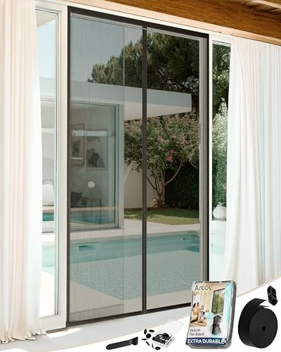 ARCOL Zanzariera Magnetica 110x235 cm Premium in Fibra di Vetro - Stop Zanzare in 3 Min., Rete Ultra-Fine Anti-Insetti, Chiusura Automatica con Magneti & Pesi, Nastro a Strappo Extra-Largo (Nero)
