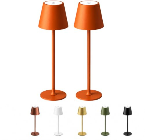PALUPLUS 2 Lampade da Tavolo Led Senza Fili, Misura 11x11x37cm, Lampada Touch Dimmerabile, 3 Tonalità Bianco, Batteria 5200mHA Ricaricabile USB, Durata 12 ore, per Bar, Ristoranti -003M (Arancione)