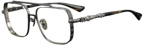 Retro Blue Light Glasses Titanium Fashion Computer Mens Reading Glasses, Fake Glasses Prescription Lenses Spectacles Available (Gunmetal, General Lenses)