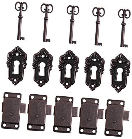 Housoutil Lot de 5 Sets de Serrures Vintage en Fer pour Meubles Anciens, Serrure à Clé Rétro pour Placards et Boîtes de Rangement, Cadenas Décoratif Robuste pour Usage Domestique
