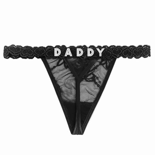 Eoribag Women's Personalized Lace Thongs with Funny Rhinestone Letters, Custom Name Underwear Panties for Couples,Christmas & Valentine's Day Gift,Black