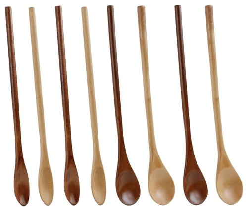 8 Stück Kochlöffel aus Holz, 20CM Langgriff Löffel Cocktail Mixing Stirring Rührlöffel Rühren Kaffee Suppen Eistee Tee Milch Desserts für Küche Kochen Backen