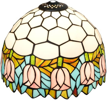 Abat-jour de rechange en verre coloré Tiffany de 30,5 cm, avec un motif tulipe de style rétro campagnard, adapté pour les lampes de table, les lustres, les lampadaires et la décoration de la maison