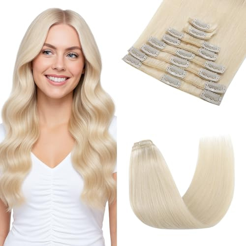MY-LADY Haarverlängerung Echthaar Clip in Extensions - 8 Doppelt Genäht Wefts, Unsichtbaren Clips 45g Platinblond 20 cm Salon Echthaar Glattes #60