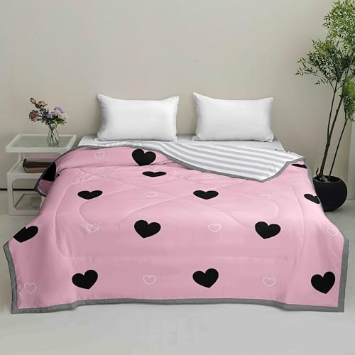 Chickwin Tagesdecke Bettüberwurf Gesteppt für Einzelbett Doppelbett, Reversible Mikrofaser Gemütlich Tagesdecke Schlafzimmer Steppdecke Überwurf Sofaüberwurf (Rosa Herz,135x200cm)