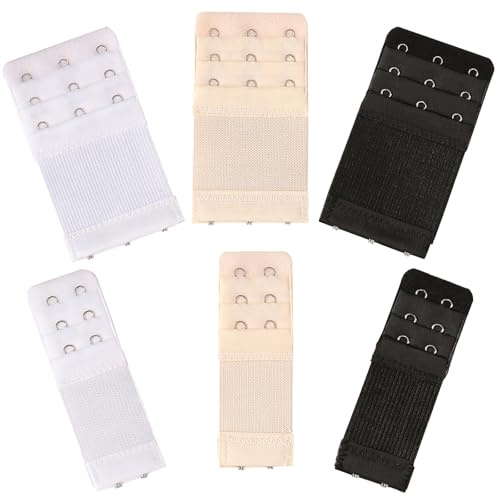 BH-Verlängerung mit 3 Haken und 2 Haken, weiche, bequeme, elastische BH-Träger-Verlängerung für den täglichen Gebrauch für Frauen, Verlängerungen, ideal für Übergrößen (Schwarz, Weiß, Hautfarben)