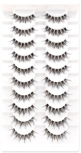 10 paia di ciglia finte a forma di occhio di gatto, ciglia artificiali naturali, Fox Eye, look naturale, riutilizzabili, ciglia finte (MHX)