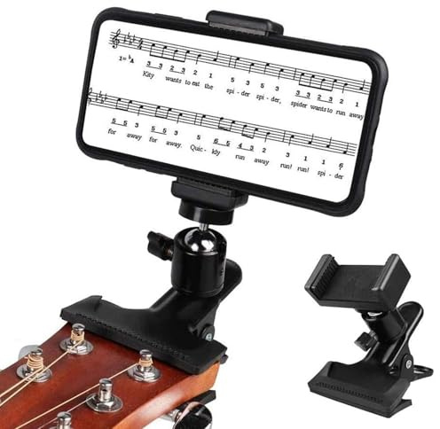 Supporto per cellulare per chitarra, musicisti, streaming live e esercizio fisico, chitarra elettrica compatta clip, supporto sicuro antiscivolo per smartphone | clip on