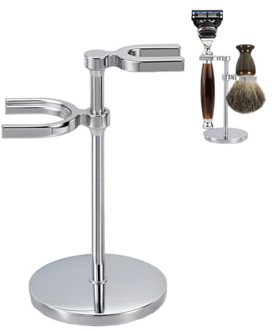 AHANDMAKER 1 confezione di supporto per rasoio in lega con porta spazzolino, supporto per pennello da barba, per bagno, viaggi, festa del papà, Natale, colore platino