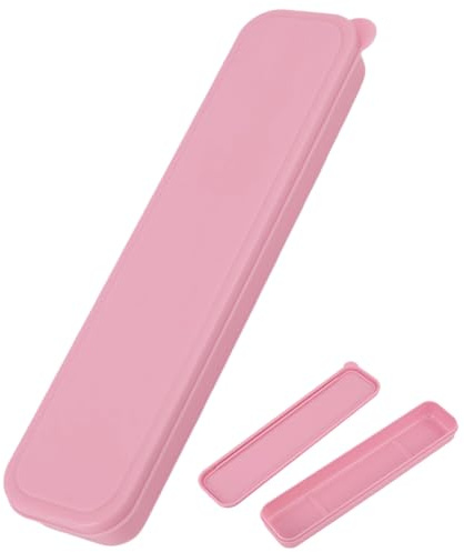 CRASPIRE Travel Utensil Holder Case Portable Flatware Utensil Box Reusable Pink Tableware Storage Case With Lid Plastic Organizer Case for Cutlery Kit Camping Fork Spoon Chopsticks 9.7 x 2.3 inch