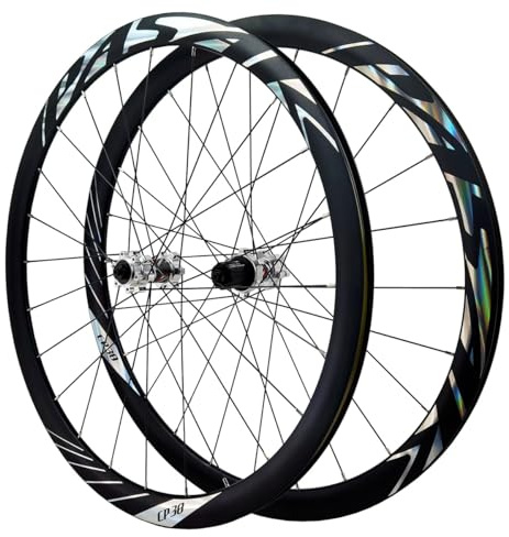 700C Vélo De Route Roues Avant Et Arrière Paire De Roues À Démontage Rapide Jantes À Double Épaisseur Frein À Disque 100/135 Mm Moyeux 24H pour 8-12 Vitesses(Titanium)