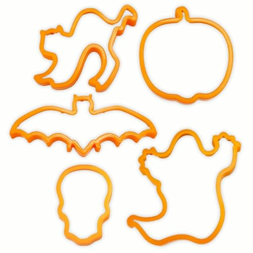 AKH® Halloween Cookie Cutter Set of 5 | Spooky Bat, Ghost, Pumpkin, Witch Hat & Cat Biscuit Cutters | Plastic Halloween Baking Cutters