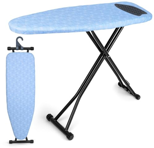 Ironing Board with Silicon Iron Mat Heavy Metal Frame Legs Iron Stand for Home, Laundry Room, Foldable Compact Ironing Board Wall Mount Hanger, Height Adjustable, 13x43in