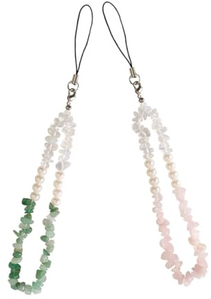 STOBAZA Cadena para Colgar Teléfono Móvil Piedras de Cristal Naturales, Accesorio para Mujeres, Cuerda Práctica y Ligera, Diseño Bohemio, Tamaño Mediano, Colores Verde y Rosa, Juego de 2