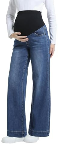 Gowjog Jean Grossesse Femme Taille Haute Jambes Larges Bleu Foncé XXL