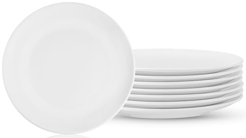 Jeffbaubl 8 Stück Essteller, Keramik Tellerset, 25,4 Cm, Rund, Weiß