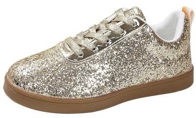 Sneakers dam svart elegant 38 – vita sneakers dam med glitter sneakers platta eleganta inomhusskor bekväma andningsbara fritidsskor lätta avslappnade halvskor mode mysiga promenadskor, Guld, 40 EU
