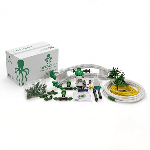 Netadrip Kit de Riego por Goteo HYDRA, Sistema Automatizado con Bomba de Irrigación, Control Móvil SmartPlug, para 25-250 Plantas, con Válvulas y Goteros de 2L/h (25 PLANTAS)