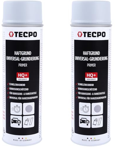 TECPO Haftgrund, 2x 500ml Sprühdose Grundierung Spray Grau überlackierbare Acryl-Grundierung Spraydose für Rostschutz Innen- und Außenbereich
