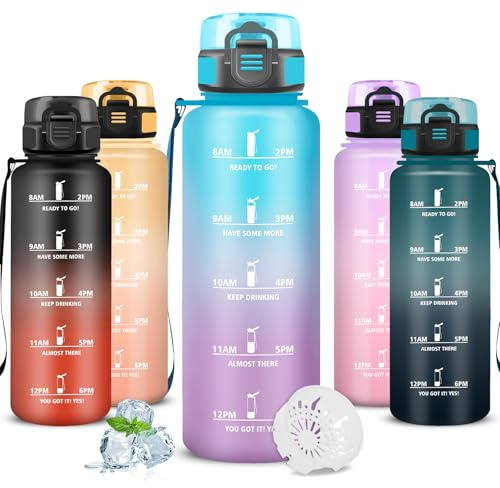 Mujigaga Gourde Sport, Gourde 1,5l, Anti Fuite, Gourdes Graduée pour 1 Journee, Facile à Nettoyer, Gourdes Graduée, avec Slogan de Motivation, Bouteille pour Camping, Aptitude, Escalade, Triathlon