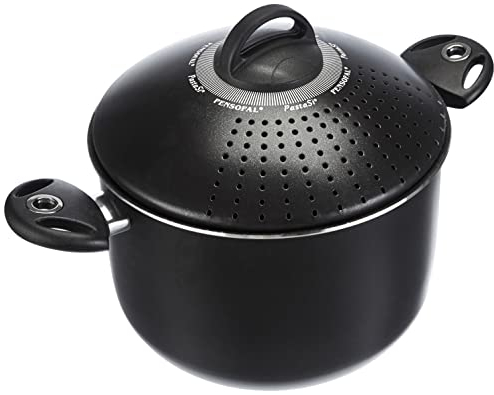 Pensofal, Pentola per pasta, Serie BioStone®, Pastasi, Alluminio con rivestimento antiaderente, Diametro 24 cm, 7L, Maniglie In Bakelite, Adatta All'Induzione, Effetto Pietra, Nero