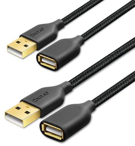 USB Extension Cable, 2-Pack OKRAY 6FT Nylon Braided USB 2.0 Extension Cable Type A Male to Female Cable Extender Cord with Gold-Plated Connector for Printer, Camera, USB Flash Drive, Hard Drive, Mouse