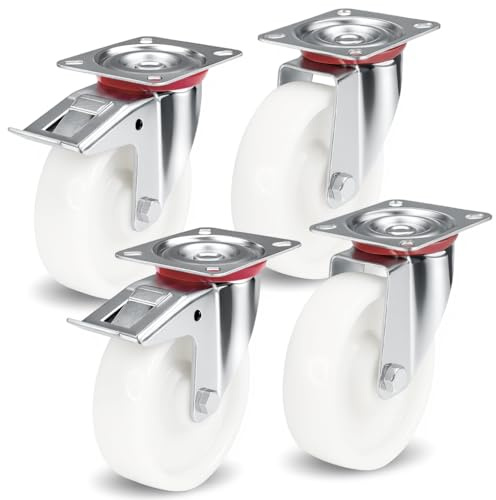 PRIOstahl Transportrollen 4er Set 75mm - 2x Lenkrollen 2x Schwenkrollen weiß PP - Möbelrollen Apparaterollen Schwerlastrollen für Geräte Möbel Werkstatt