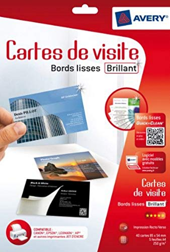 AVERY - 40 Visitenkarten mit glatten Kanten (240g/m²) - individuell bedruckbar - Format 85 x 54 mm - Inkjet