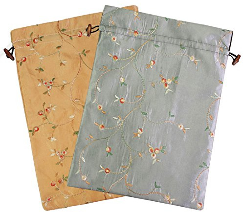 kilofly Embroidered Silk Jacquard Travel Bag, Lingerie & Shoes, Value Set of 2
