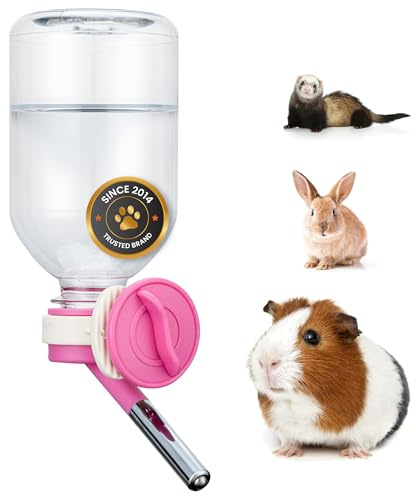 Choco Nose Patented No-Drip Water Bottle/Feeder for Guinea Pigs/Hamsters/Bunnies/Ferrets/Other Small Pets, Critters and Animals -for Cages, Crates or Wall Mount. 10.2 oz. Nozzle 10mm, Pink (C128)