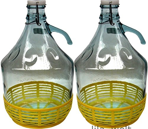 Unbekannt 2 STÜCK 5L Gärballon mit BÜGELVERSCHLUSS und Kunststoffkorb Flasche Glasballon Weinballon Bügelflasche Glasflasche