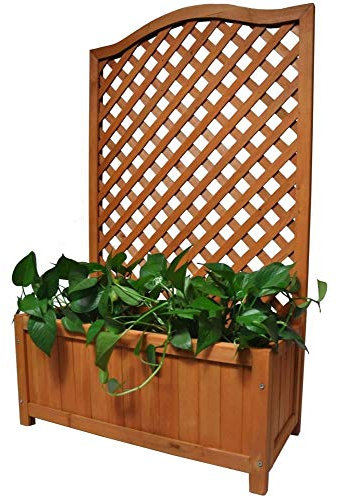 Gr8 Garden Rectangular Wooden Planter With Lattice For Vines Garden Climbing Flower Plant Pot Box Garden Patio Wood Trellis Panel