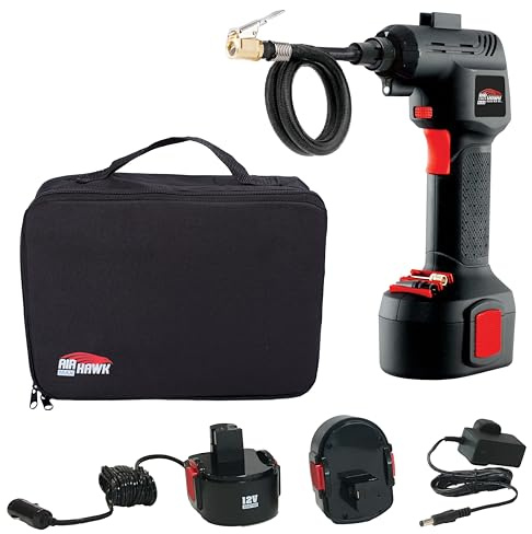 Air Hawk MAX - Rechargeable Air Compressor, Tyre Inflator, Automatic Pump with Five Different Nozzles Compact, Digital, Cordless with LED Light (As seen on High Street TV)