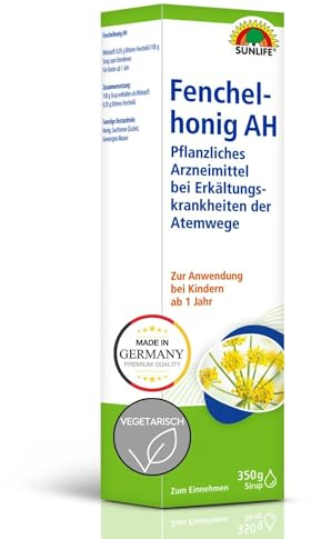 SUNLIFE Fenchelhonig AH 350 g - Sirup gegen Erkältung & Husten - Wirkstoff bitteres Fenchelöl - Hustenlöser für Kinder ab 1 Jahr - Fenchelhonig flüssig