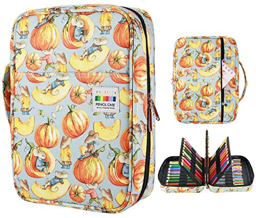 YOUSHARES Trousse à Crayon de Couleur avec 220 Emplacements - Etui à Crayon à Quatre Couches en Tissu Oxford pour Adults,Artists,Peintre (Citrouille)