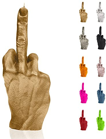 Candellana Kerze in Form eines Mittelfingers | FCK | Höhe: 20 cm | Classic Gold | Brennzeit 30h | Kerzengröße gleicht 1:1 Einer realen Hand | Handgefertigt in der EU