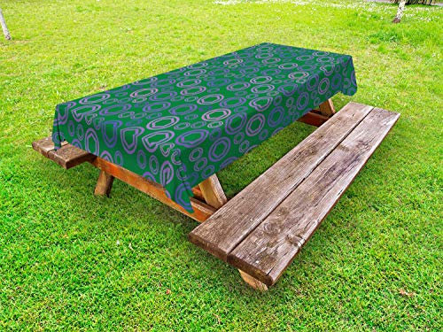 ABAKUHAUS Grün und Lila Outdoor-Tischdecke, Hexagons Kreise, dekorative waschbare Picknick-Tischdecke, 145 x 210 cm, Grün Lavendel und Veilchen