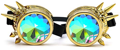 DODOING Kaleidoskopbrille Steampunk Rave Brille Brille Kristall Regenbogen Kaleidoskop Rave-Brille Regenbogen Kristall Glas Linse