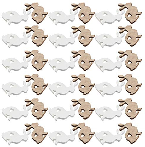 VALICLUD Ostern Holzscheiben DIY Basteln Holz Osterhase Osterndekoration Geschenkanhänger Holz Hase Kaninchen Streudeko Frühling Ostern Party Festival Dekoration Anhänger Tischdeko 72pcs