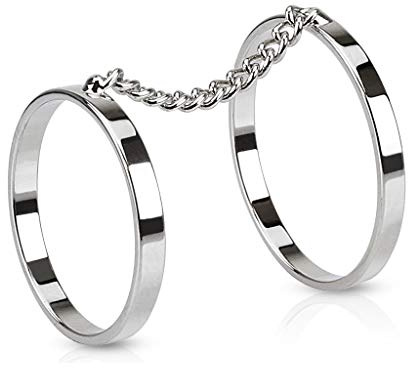 Paula & Fritz® Ring Damen 2 in 1 mit Kette verbunden Silber 316L Chirurgenstahl Zehenring Mittelring Einstellbarer-Ring Freundschaftsring Damenring